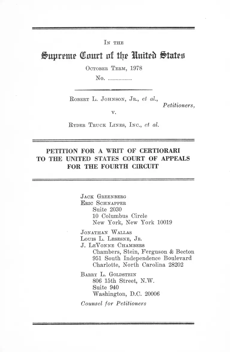 Johnson v. Ryder Truck Lines, Inc. Petition for a Writ of Certiorari to the US Court of Appeals for the Fourth Circuit preview