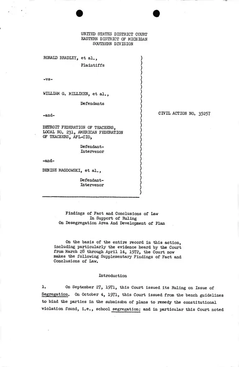 Findings of Fact and Conclusions of Law in Support of Ruling on Desegregation Area and Development of Plan preview