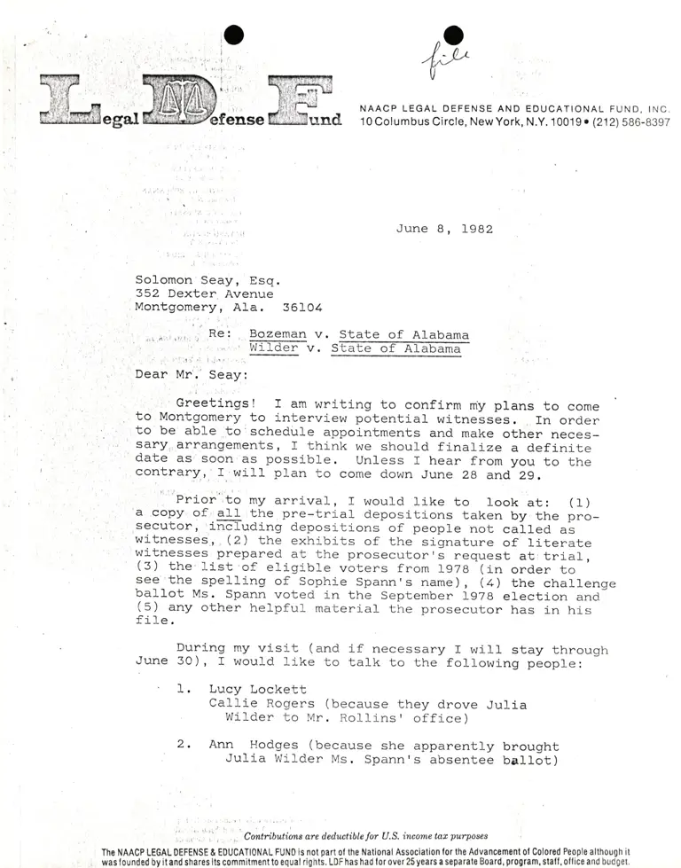 Letter from Lani Guinier to Solomon Seay re Bozeman preview