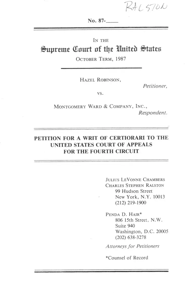 Robinson v Montgomery Ward & Company Inc Petition Writ of Certiorari preview