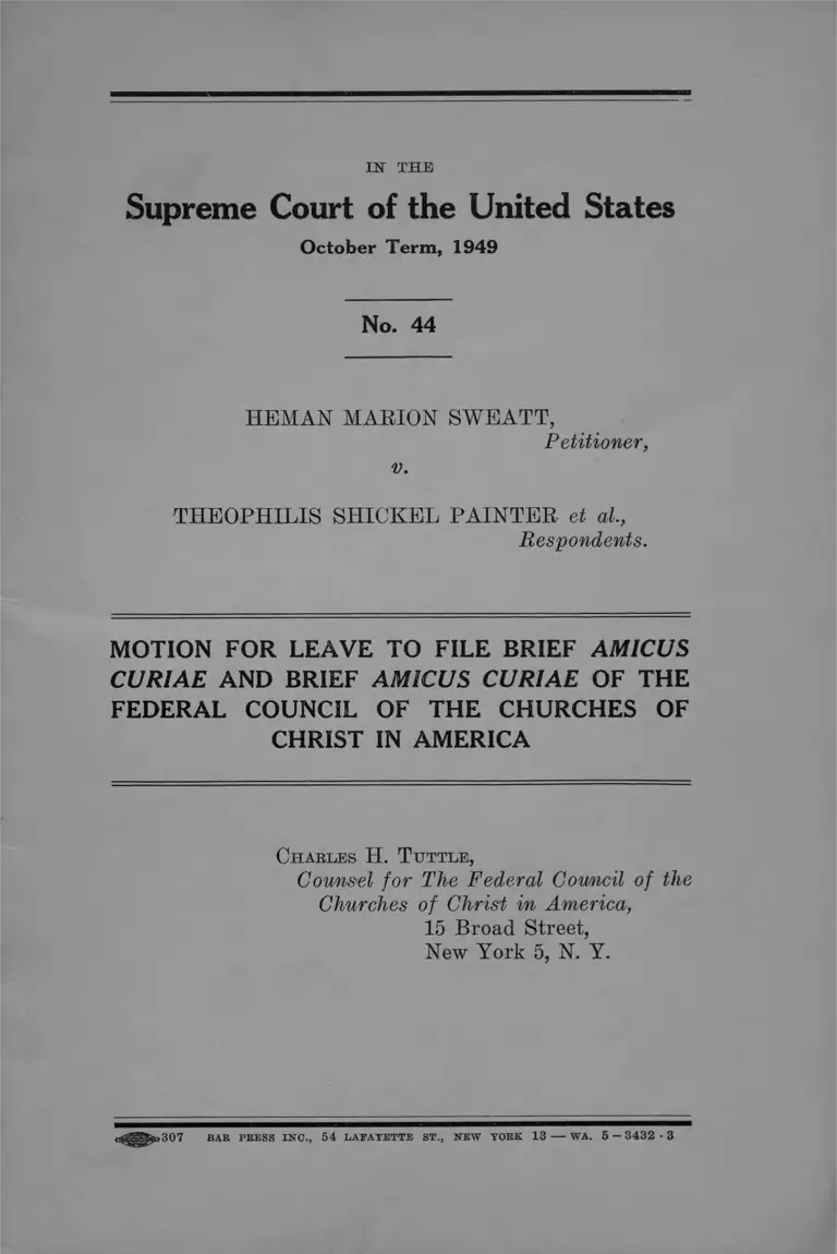 Sweatt v. Painter Motion for Leave to File and Brief Amicus Curiae preview