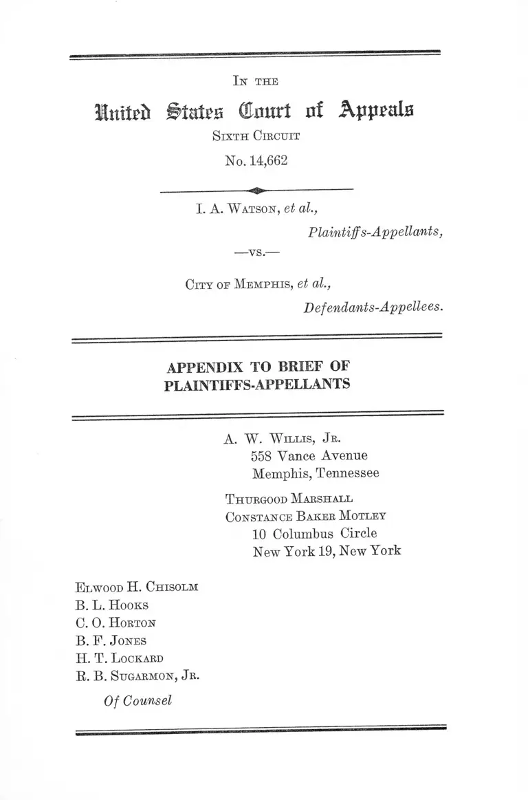Watson v. City of Memphis Appendix to Brief of Plaintiffs-Appellants preview