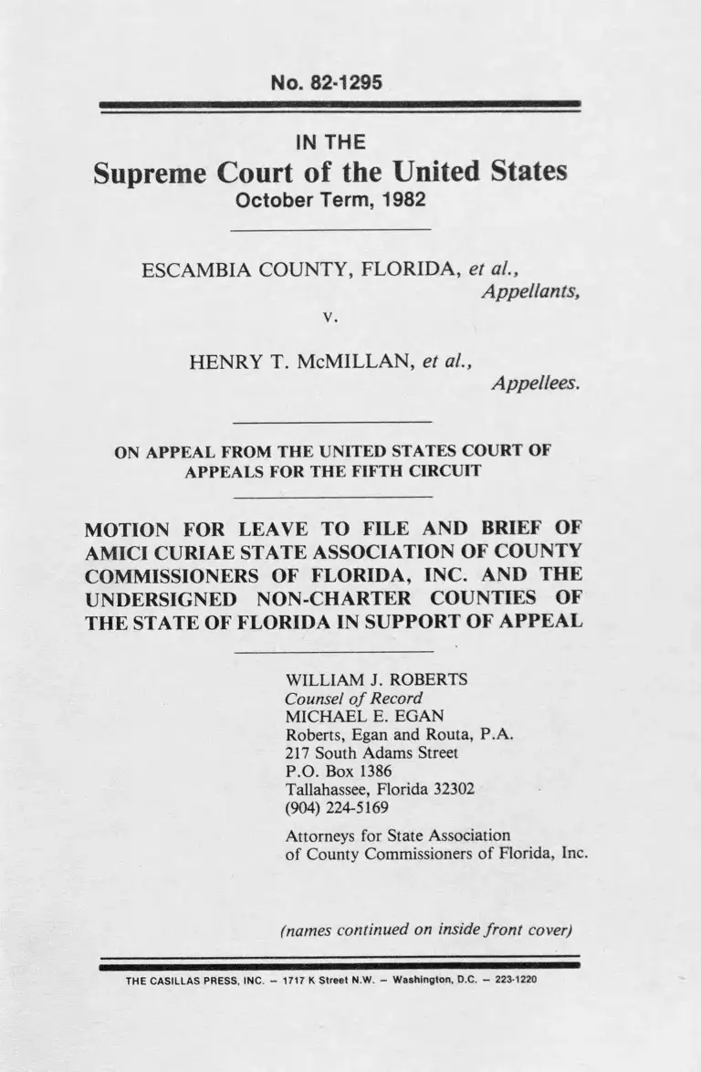 Escambia County, FL v. McMillan Motion for Leave to File and Brief Amici Curiae in Support of Appeal preview