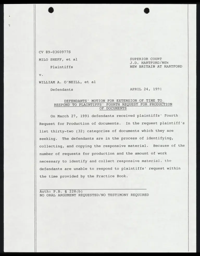 Defendants' Motion for Extension of Time to Respond to Plaintiffs' Fourth Request for Production of Documents preview