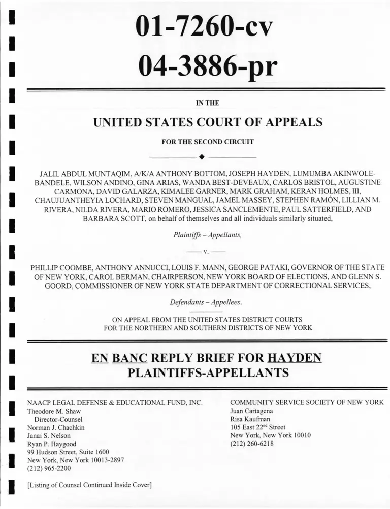 Muntaqim v. Coombe Reply Brief for Plaintiffs-Appellants preview