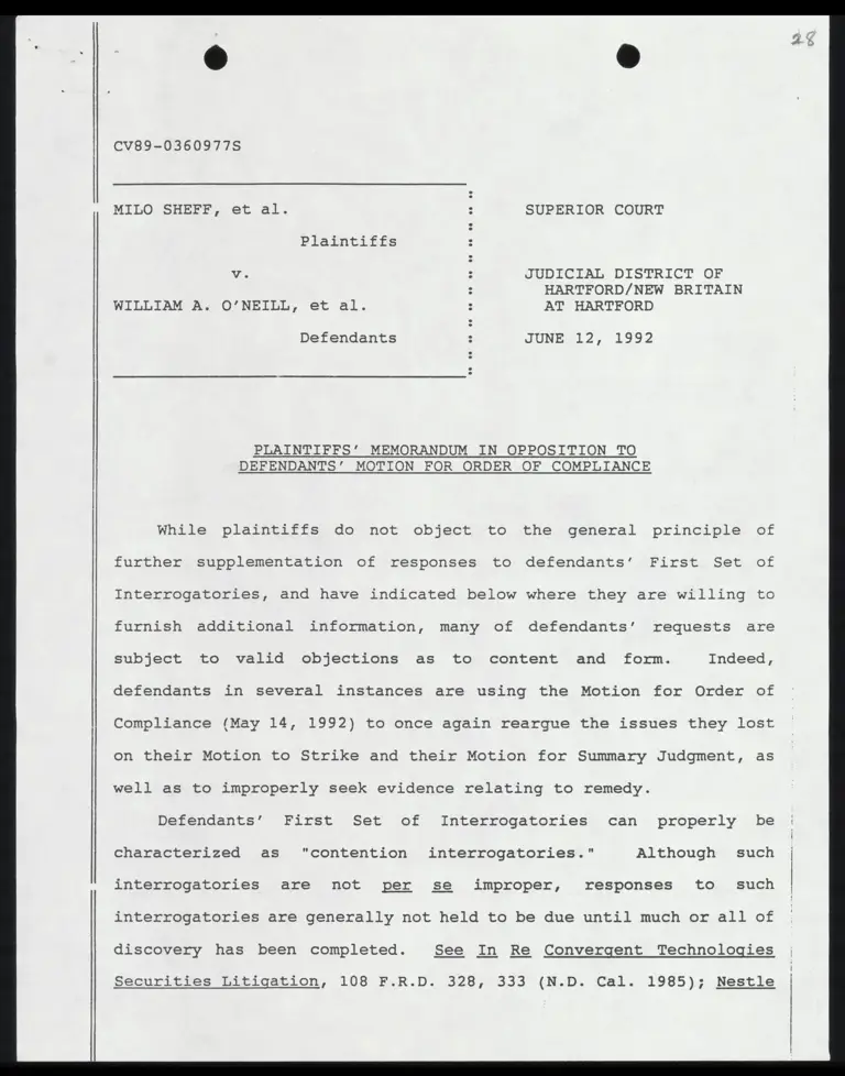 Plaintiffs’ Memorandum in Opposition to Defendants) Motion for Order of Compliance preview