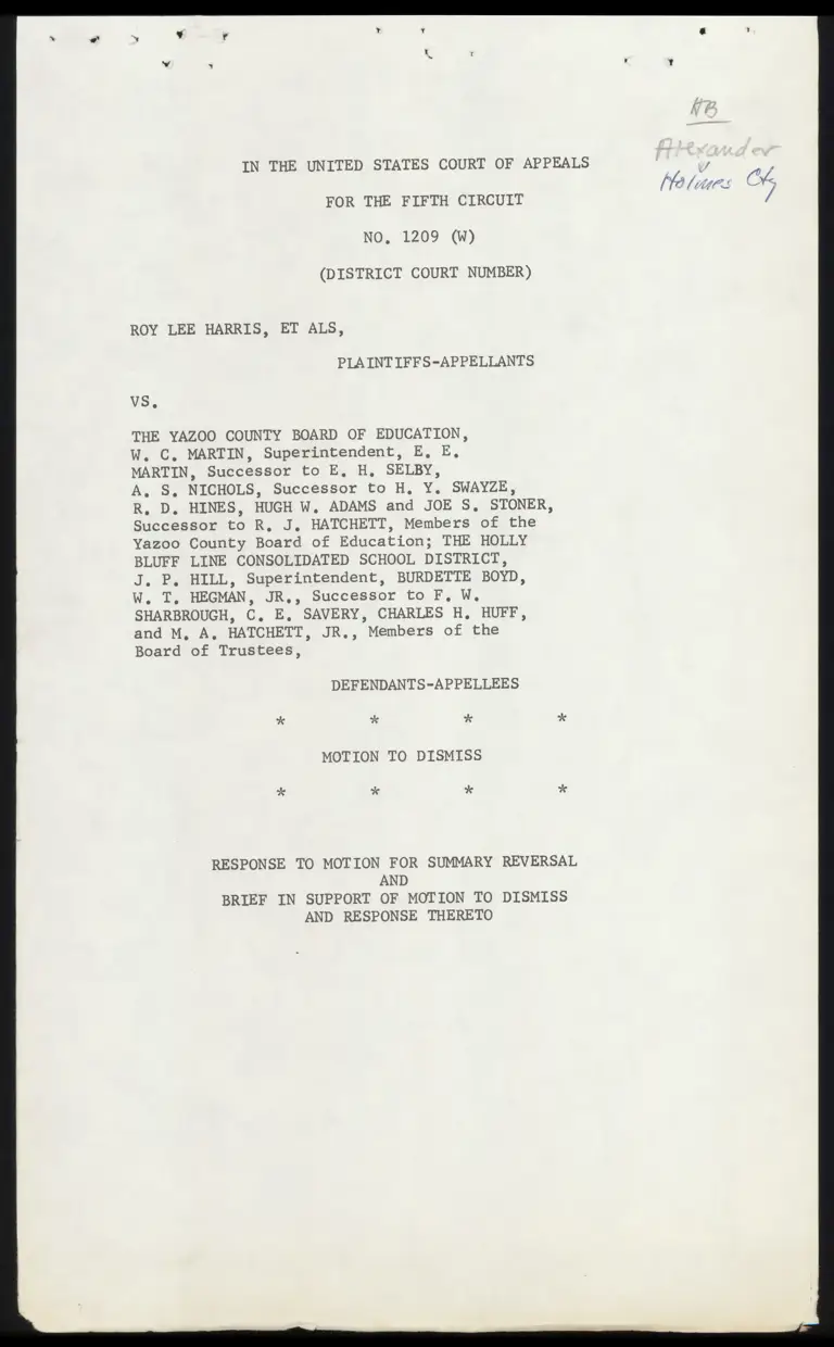Response to Motion for Summary Reversal and Brief in Support of Motion to Dismiss and Population Response Thereto preview