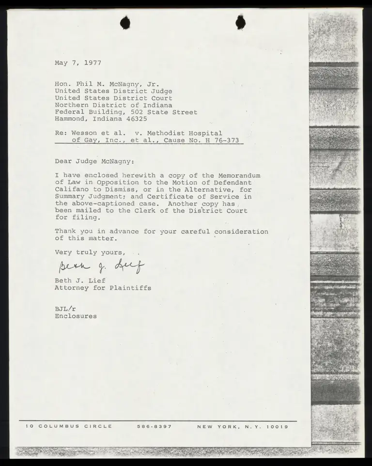 Memorandum of Law in Opposition to the Motion of Defendant Califano to Dismiss, or in the Alternative, for Summary Judgment preview