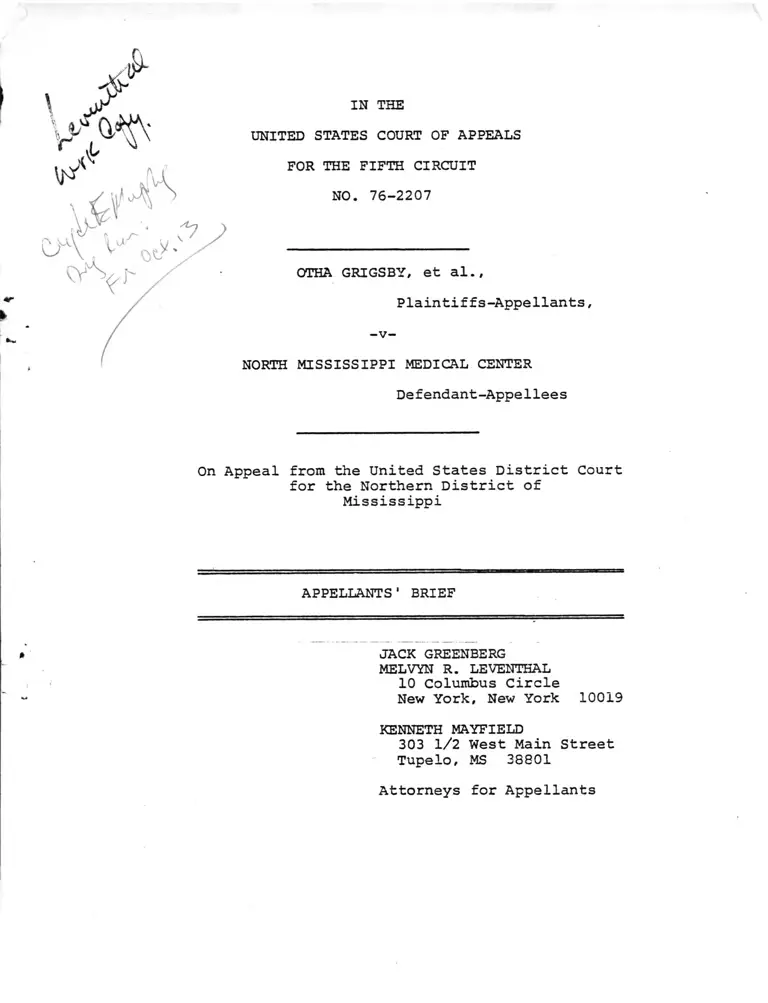 Grigsby v. North Mississippi Medical Center Appellants' Brief preview