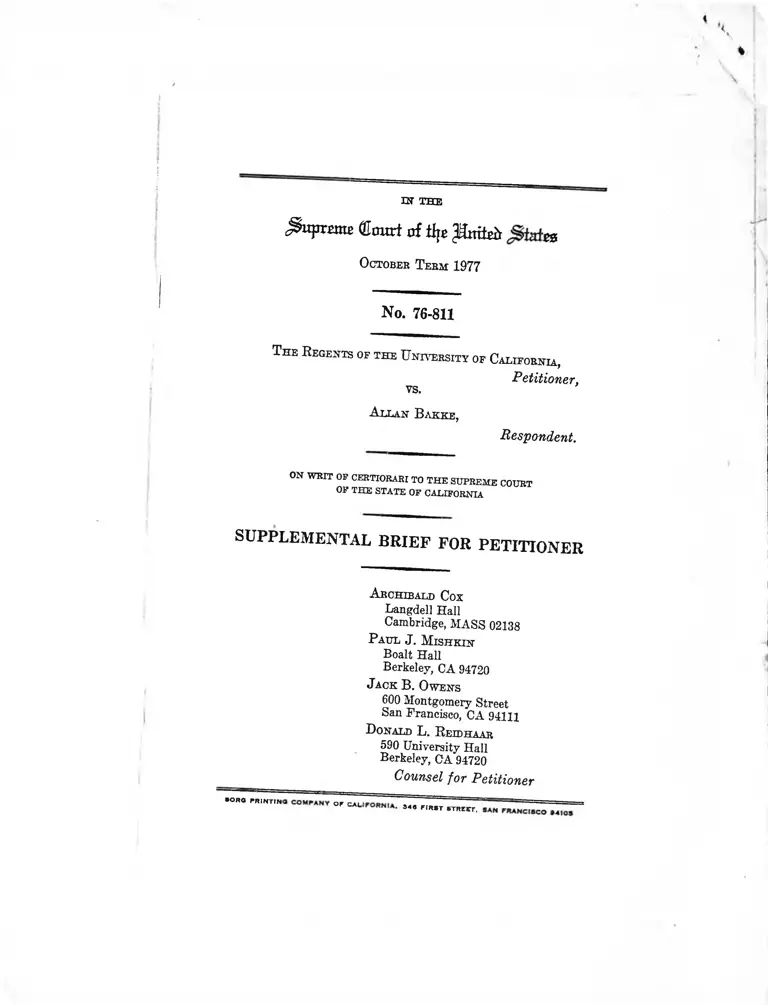 Bakke v. Regents Supplemental Brief for Petitioner preview