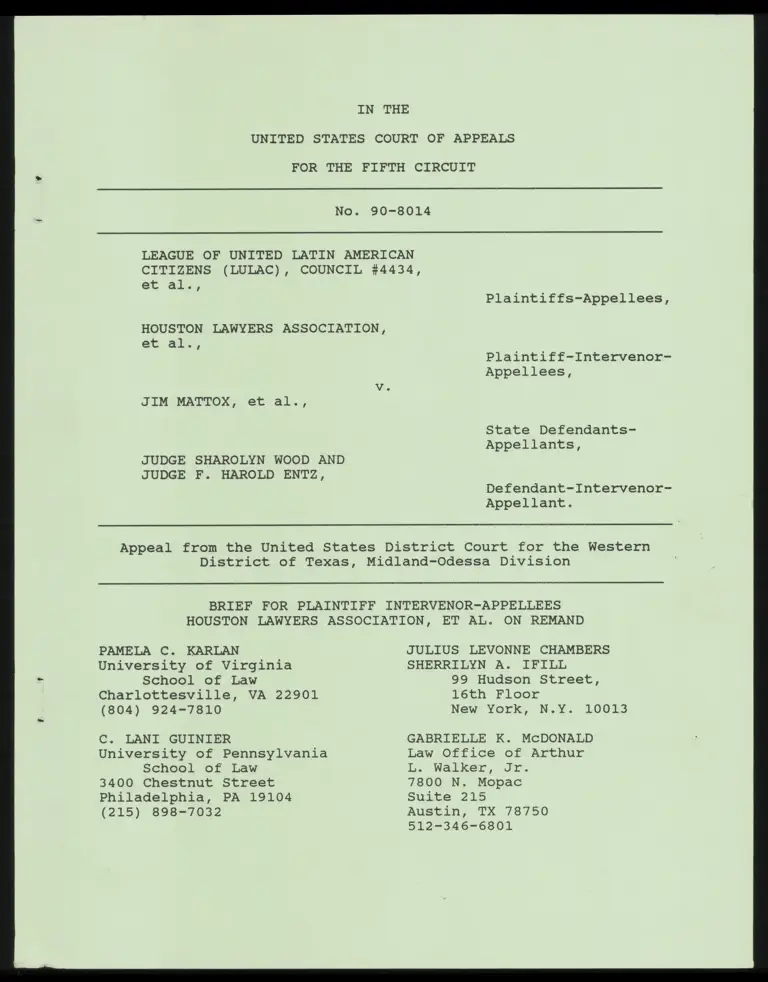 Brief for Plaintiff Intervenor-Appellees Houston Lawyers Association et al. on Remand preview