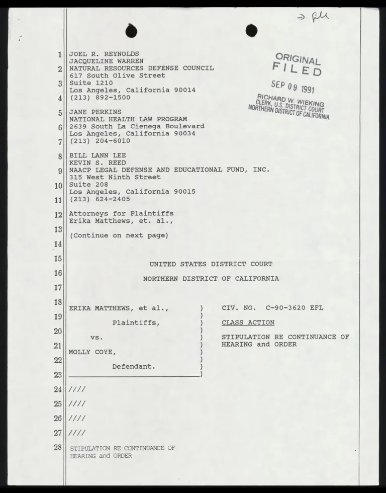 Stipulation RE: Continuance of Hearing preview
