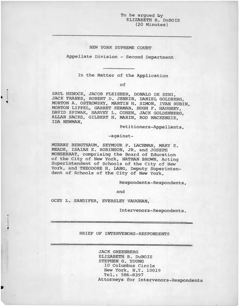 Henock v. Bergtraum Brief of Intervenors-Respondents preview