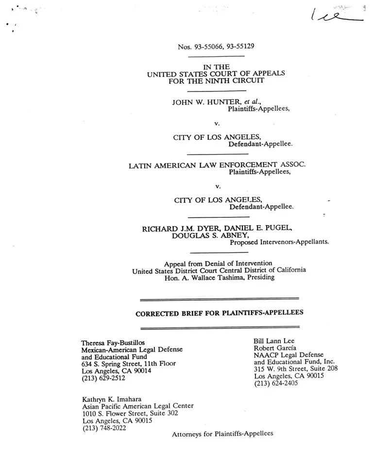 Hunter v. City of Los Angeles Corrected Brief for Plaintiffs-Appellees preview