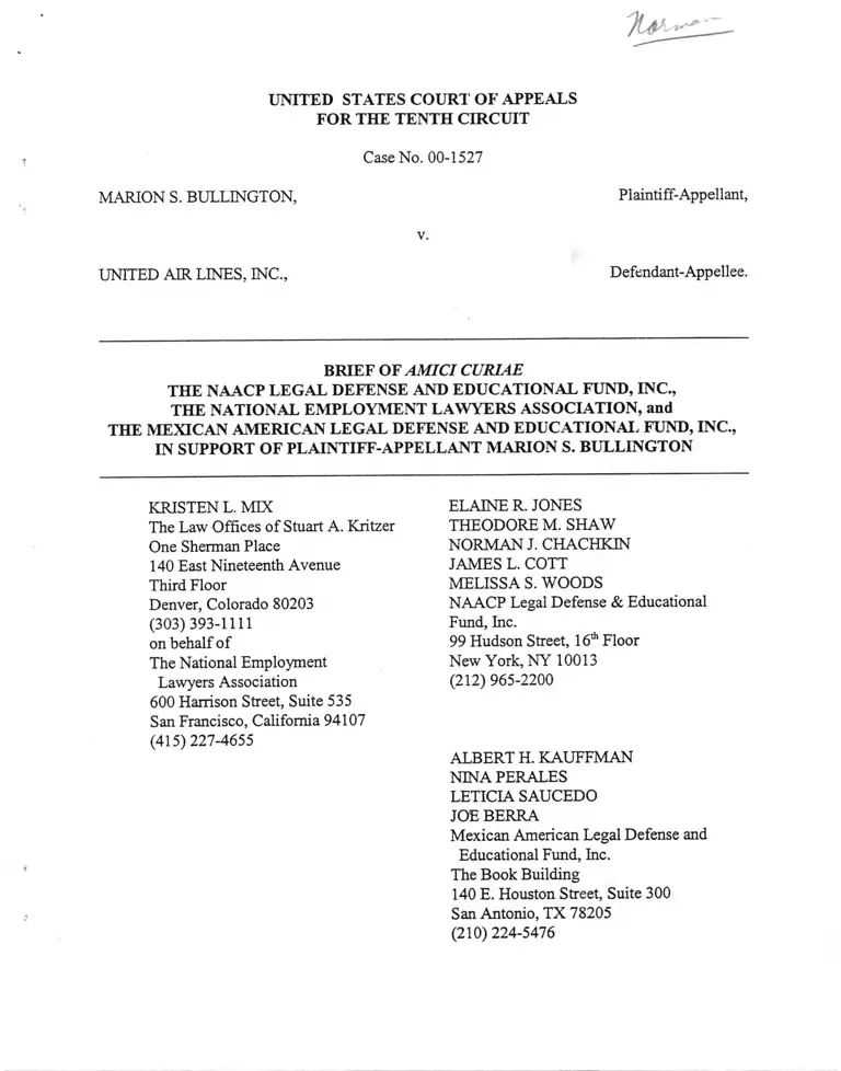 Bullington v United Airlines Inc Brief of Amici Curiae preview