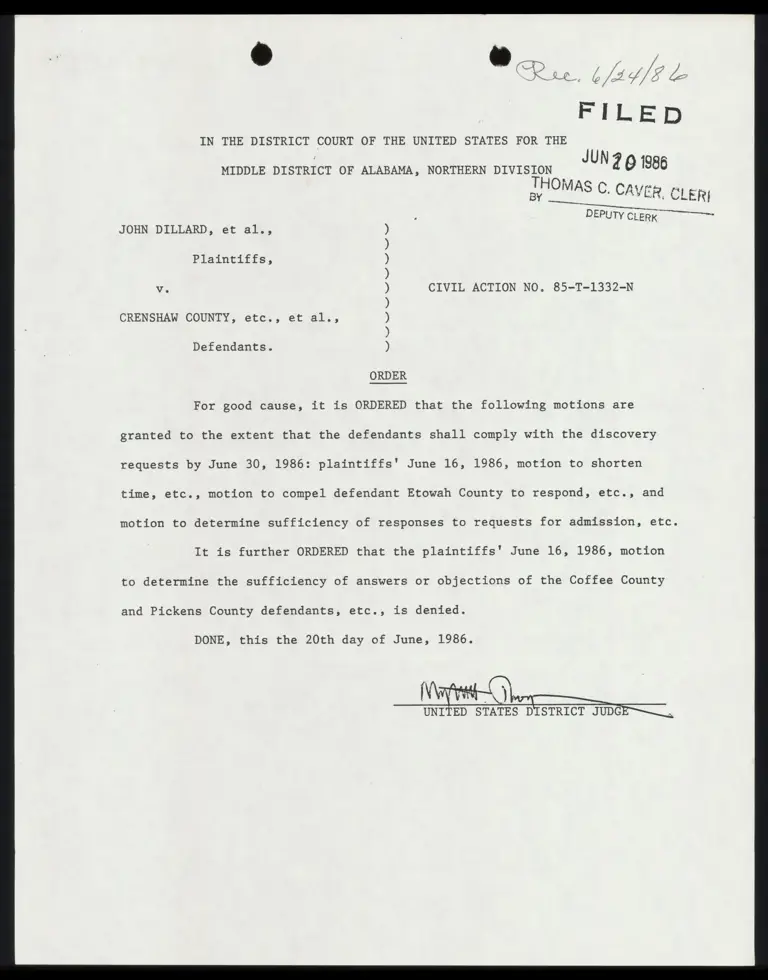 Order Granting Motions for Discovery and Denying Motion to Determine Sufficiency of Answers preview