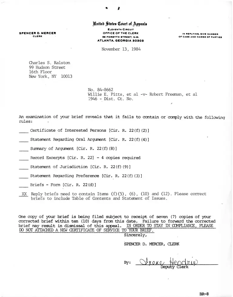 Pitts v. Freeman Reply Brief for Appellants preview