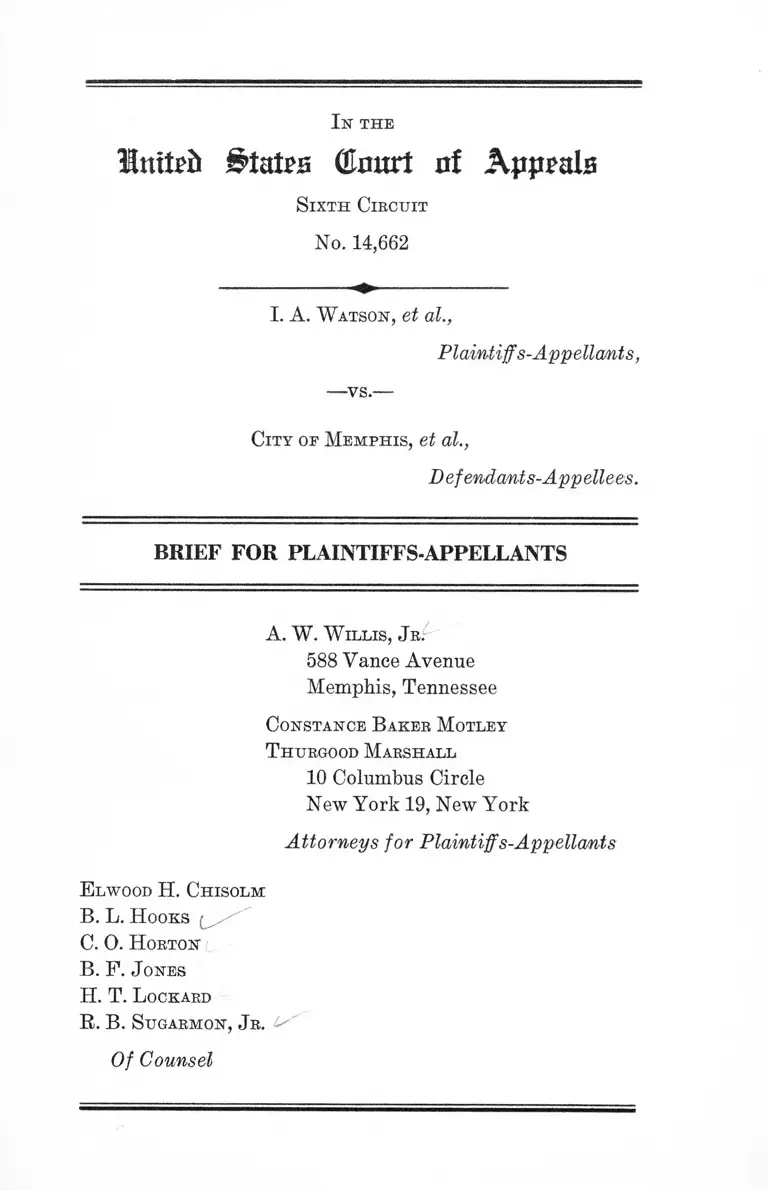 Watson v. City of Memphis Brief for Plaintiffs-Appellants preview