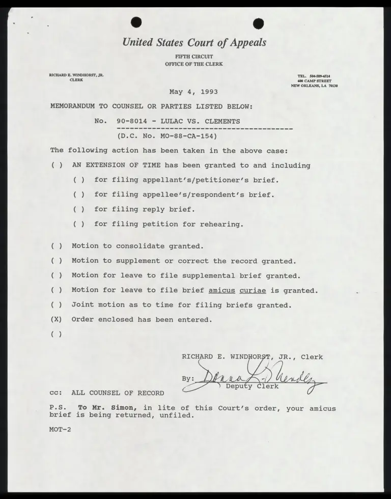 Order Denying Simon Amicus and Representation preview