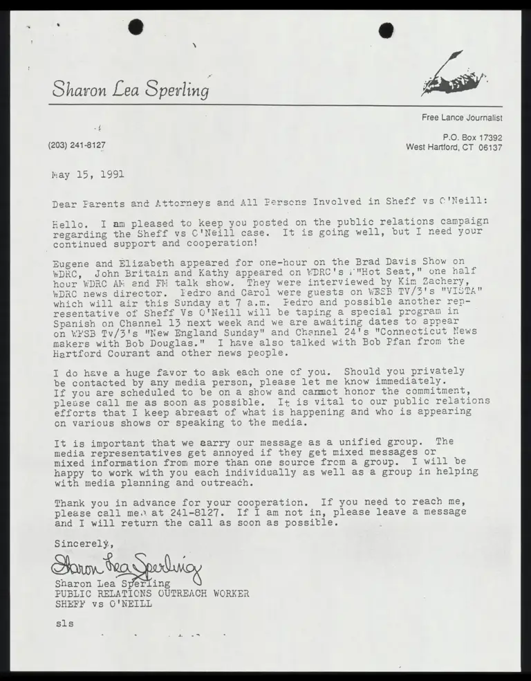 Correspondence from Sperling to Counsel and Plaintiffs; PR Planning Notes preview