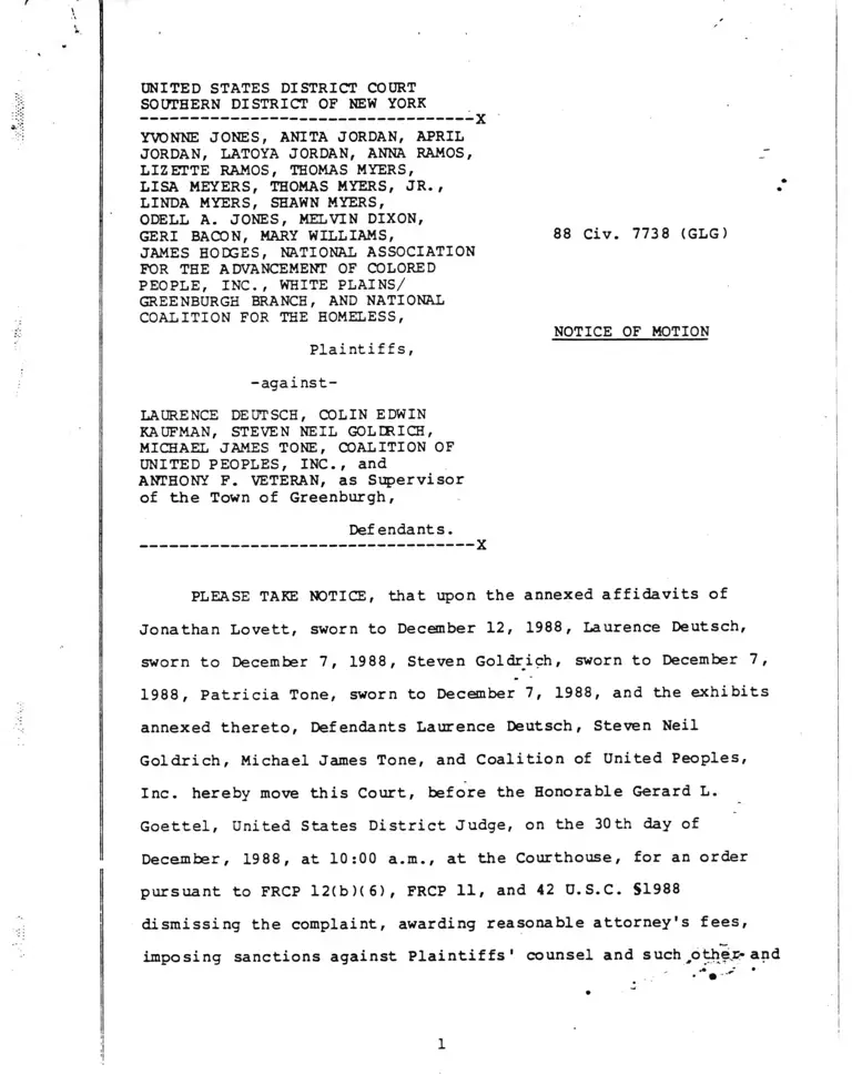 Jones v. Deutsch Notice of Motion preview