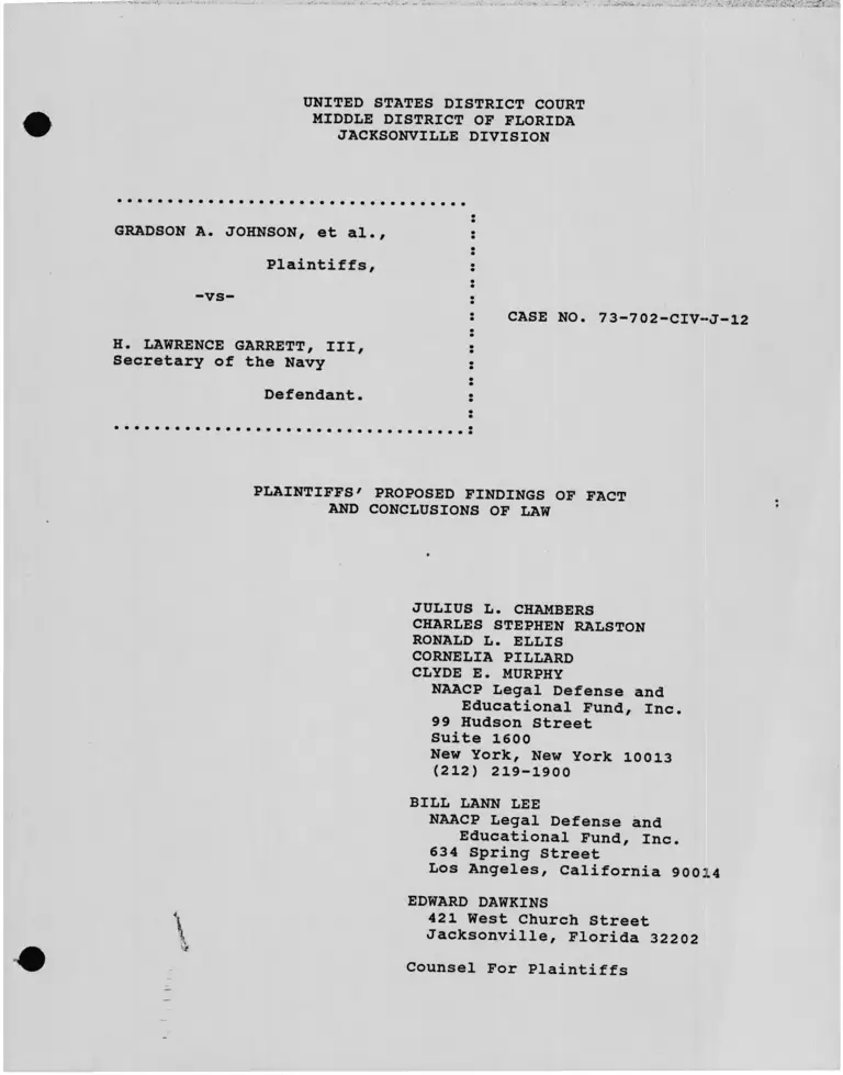 Johnson v. Garrett Plaintiffs' Proposed Findings of Fact and Conclusions of Law preview