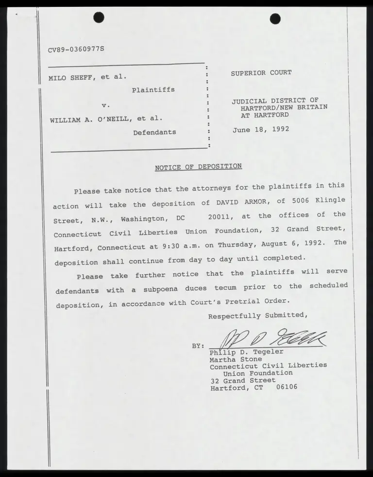 Notice of Depositions of Armor and Calvert; Findings and Orders of the Court preview