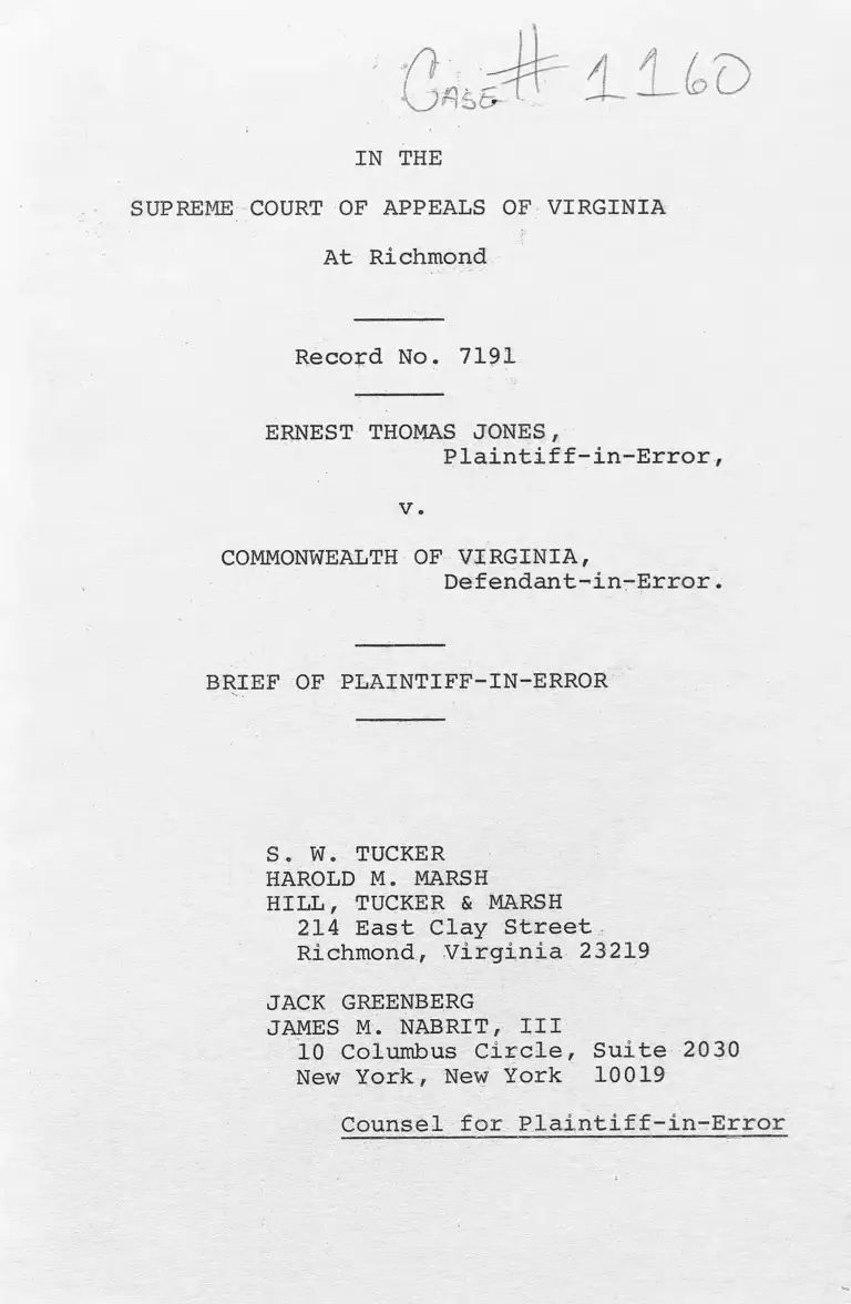 Jones v. Virginia Brief of Plaintiff-In Error preview