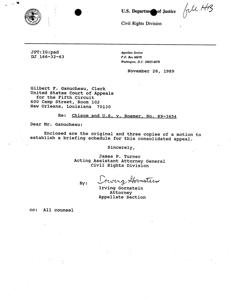Correspondence from Gornstein to Ganucheau (Clerk) preview