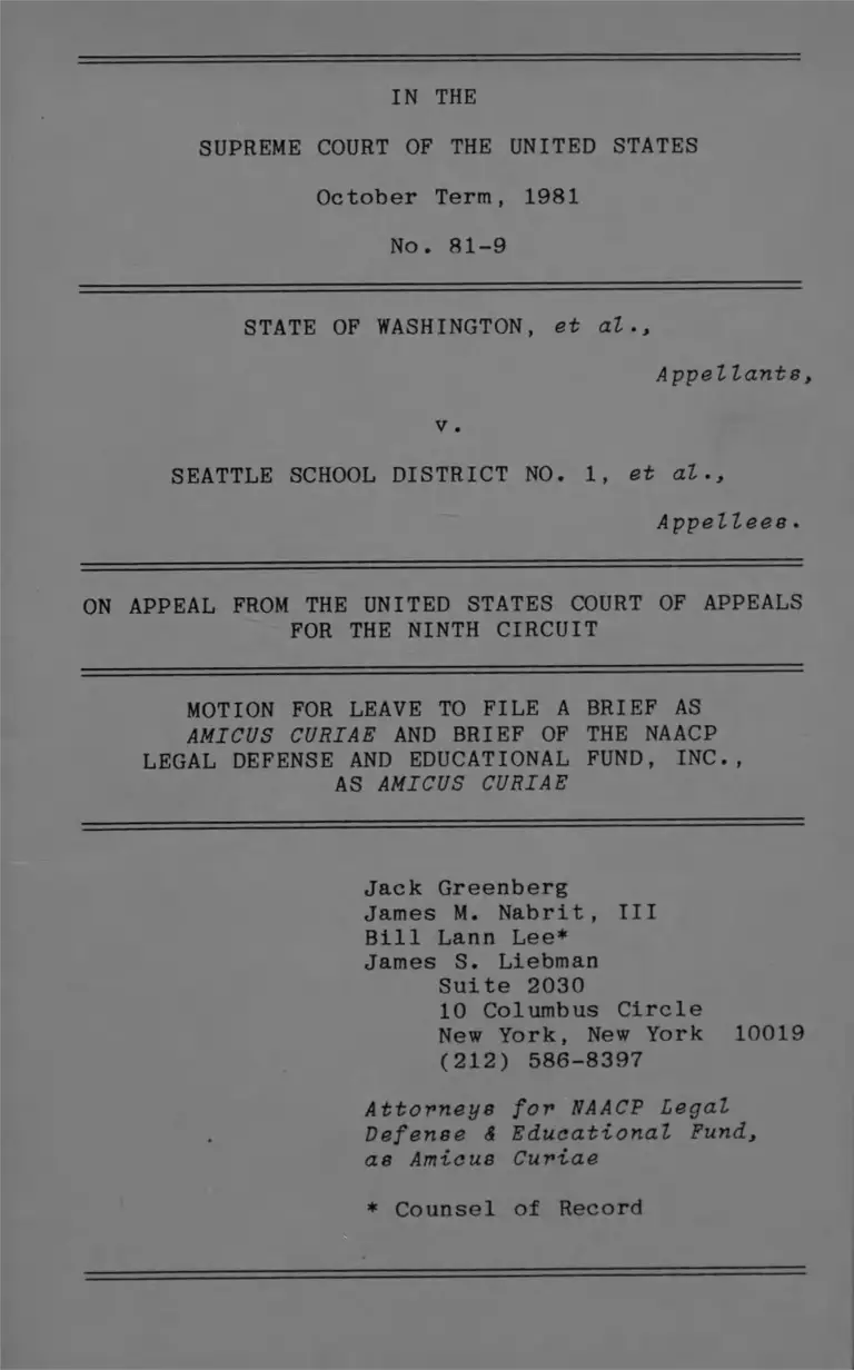 Washington v. Seattle School District No. 1 Motion for Leave to File and Brief Amicus Curiae preview