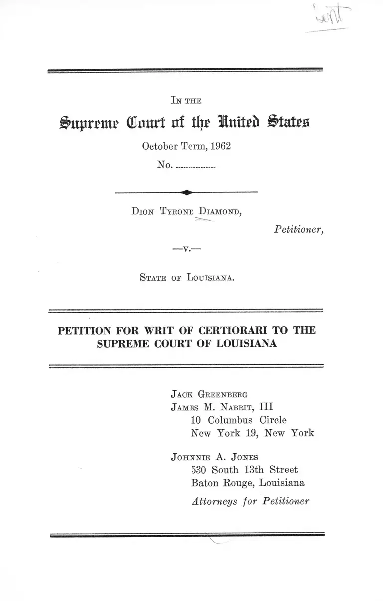 Diamond v. Louisiana Petition for Writ of Certiorari to the Supreme Court of Louisiana preview