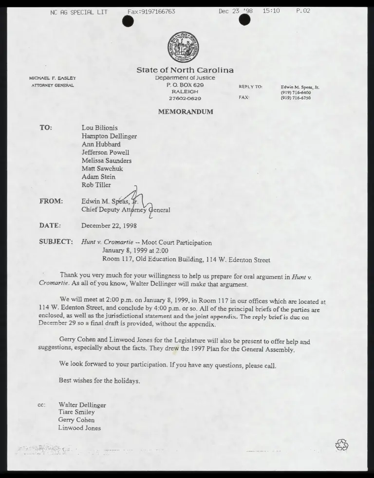 Fax From Speas Jr. to Stein RE: Moot Court Schedule preview