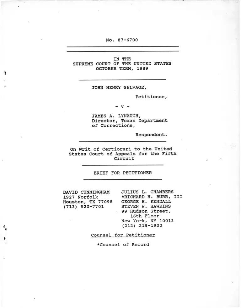 Selvage v Lynaugh Brief for Petitioner preview