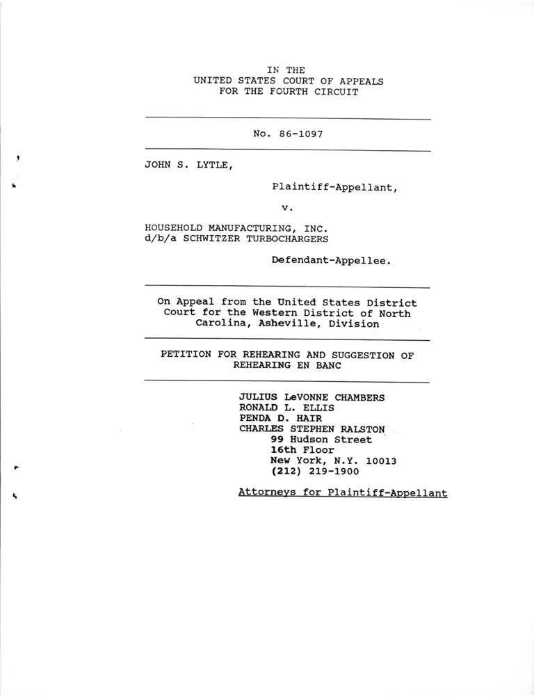 Lytle v. Household Manufacturing Inc. Petitions for Rehearing and Suggestion of Rehearing En Banc preview