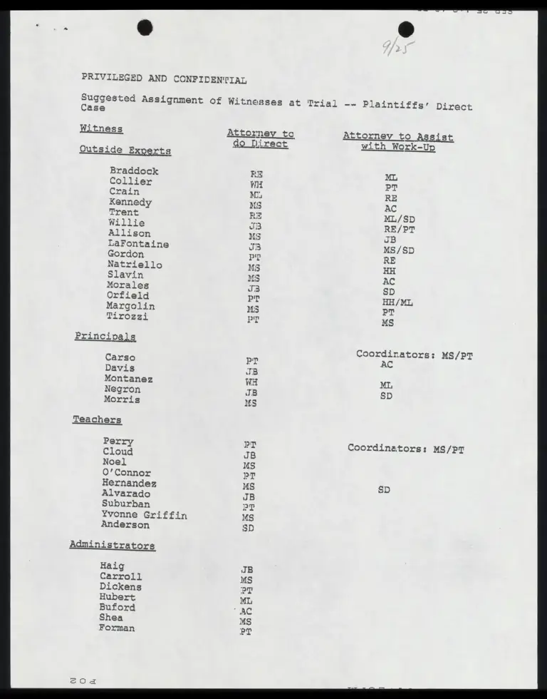 Suggested Assignment of Witnesses at Trial preview