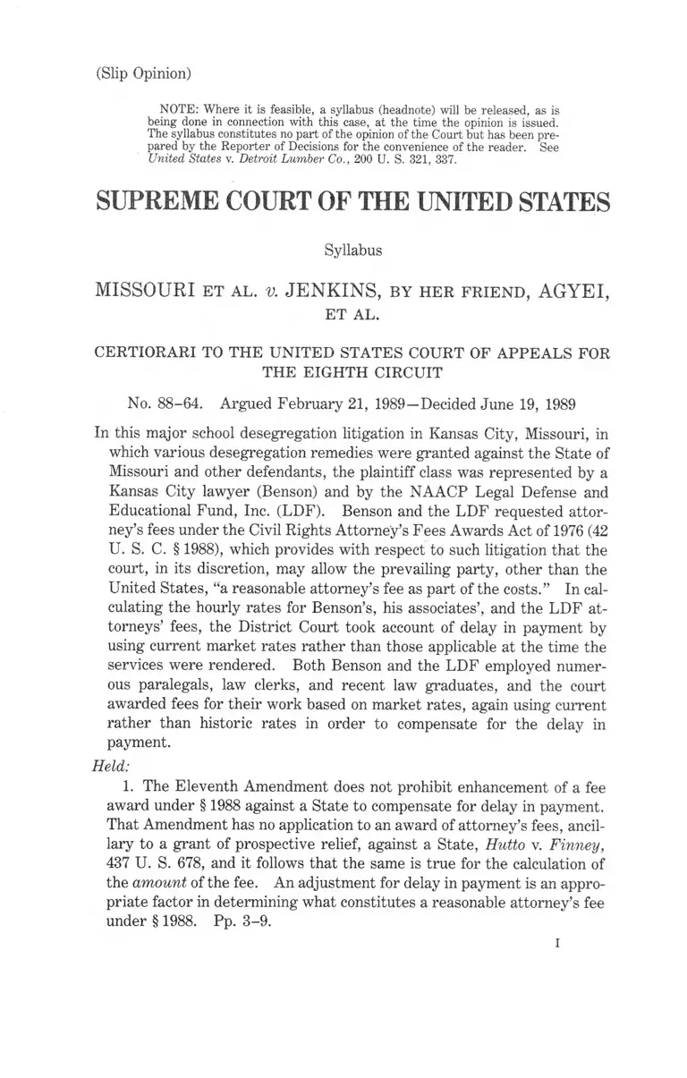Missouri v. Jenkins Slip Opinion preview