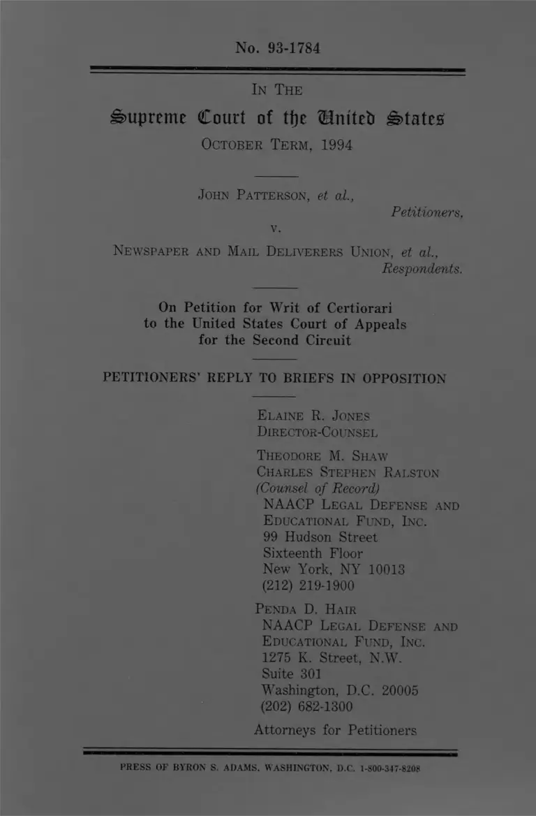 Patterson v. Newspaper and Mail Deliverers Union Petitioners' Reply to Briefs in Opposition preview