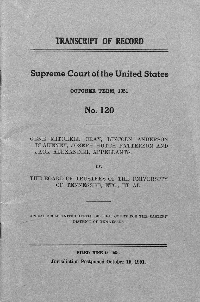 Gray v. University of Tennessee Board of Trustees Transcript of Record preview