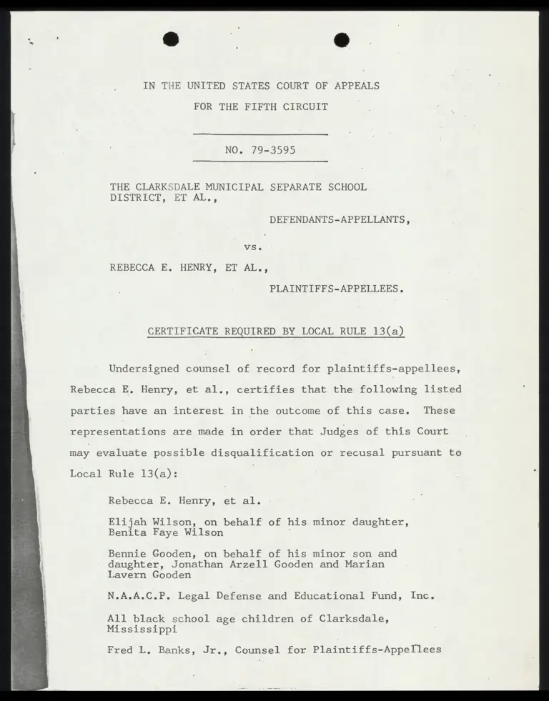 Certificate Required by Local Rule 13(a); Brief for Plaintiffs-Appellees preview