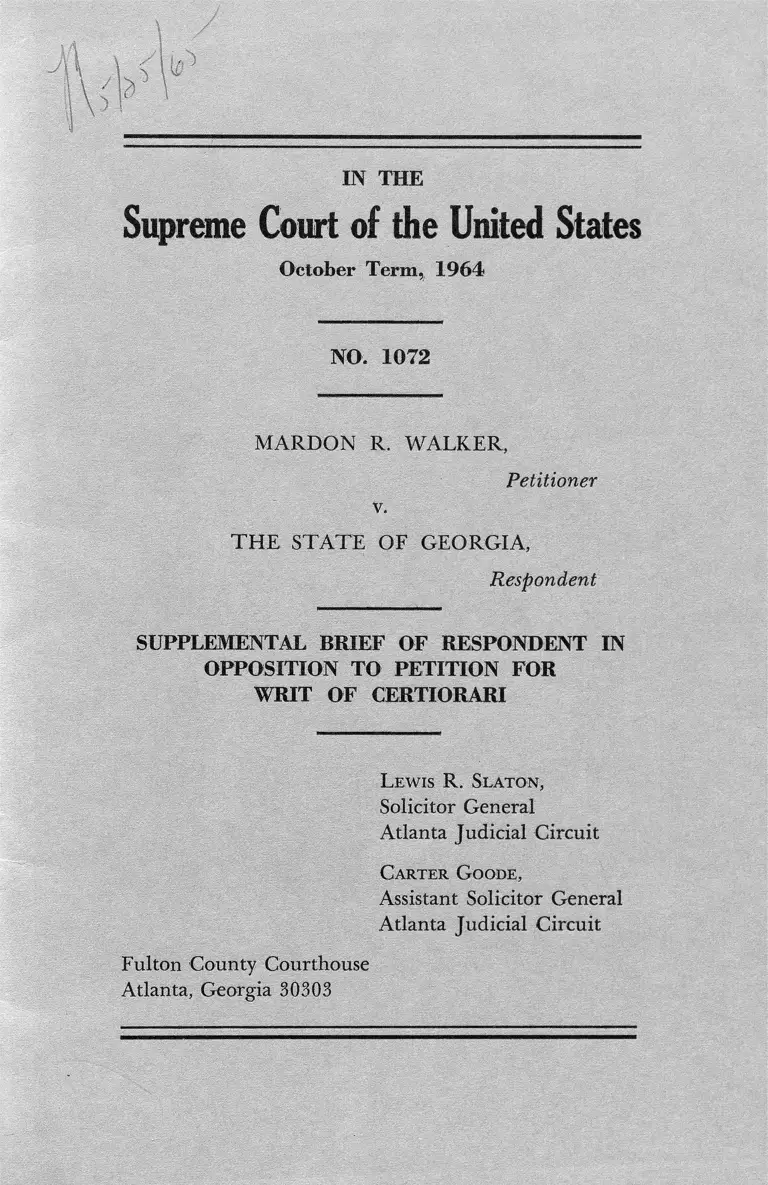Walker v. Georgia Supplemental Brief in Opposition to Petition for Writ of Certiorari preview