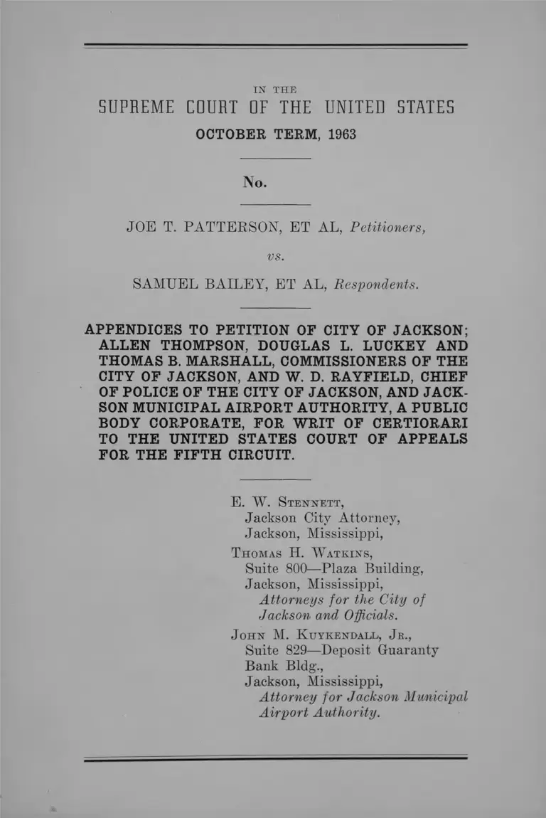 Patterson v. Bailey Appendices to Petition of City of Jackson preview