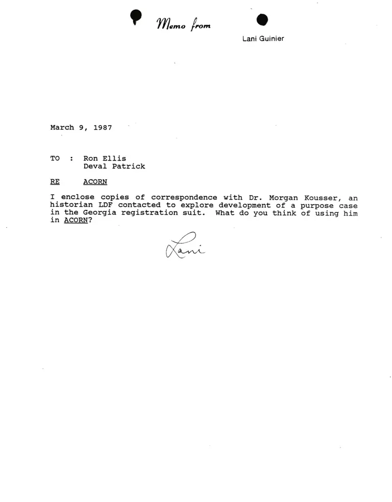 Correspondence from Lani Guinier to Ron Ellis and Deval Patrick Re Acorn preview