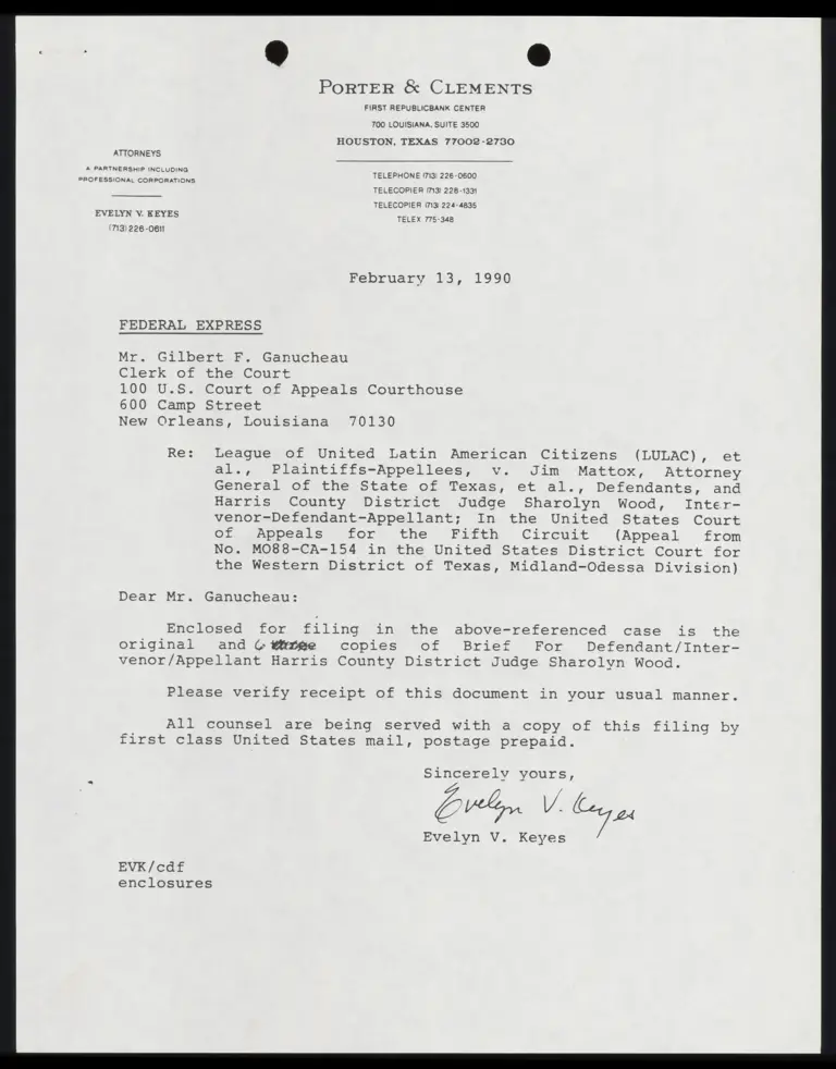 Correspondence from Keyes to Ganucheau Re: Brief of Judge Wood preview