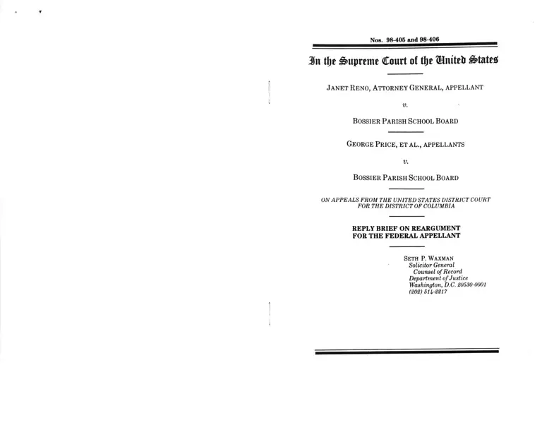 Reno v. Bossier Parish School Board Reply Brief on Reargument for Federal Appellant preview