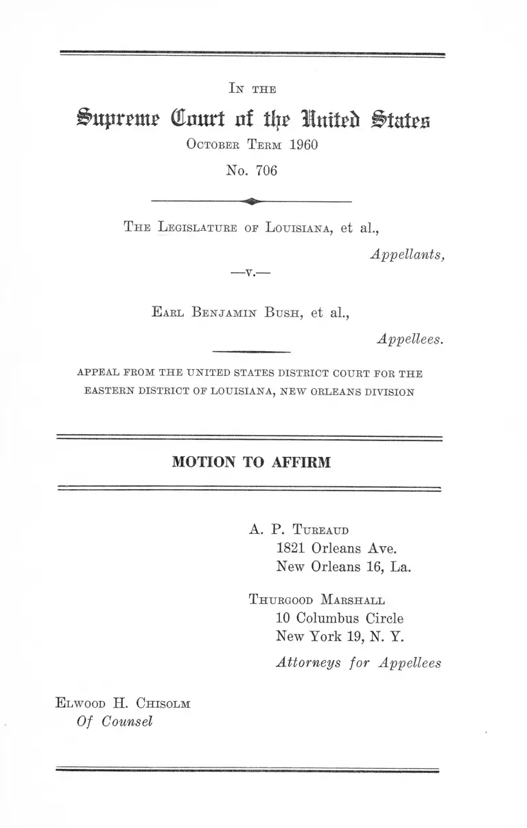 The Legislature of Louisiana v. Earl Benjamin Bush Motion to Affirm preview