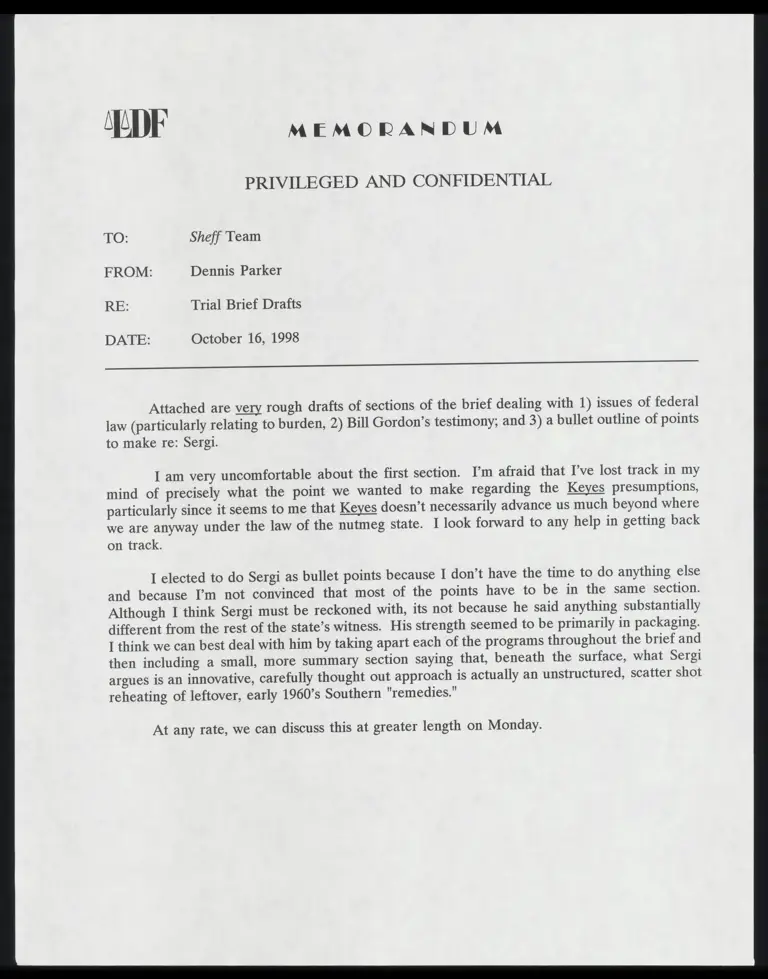 Memo RE: Trial Brief Drafts preview