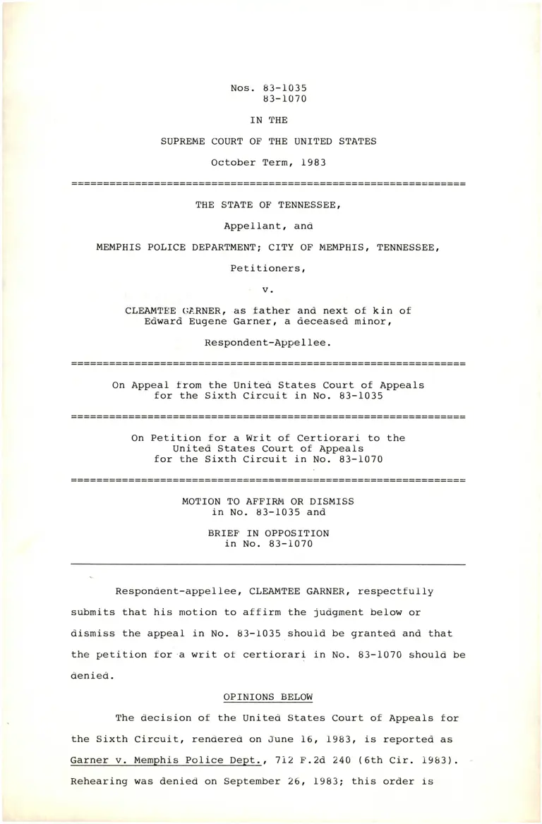 Motion to Affirm or Dismiss and Brief in Opposition preview