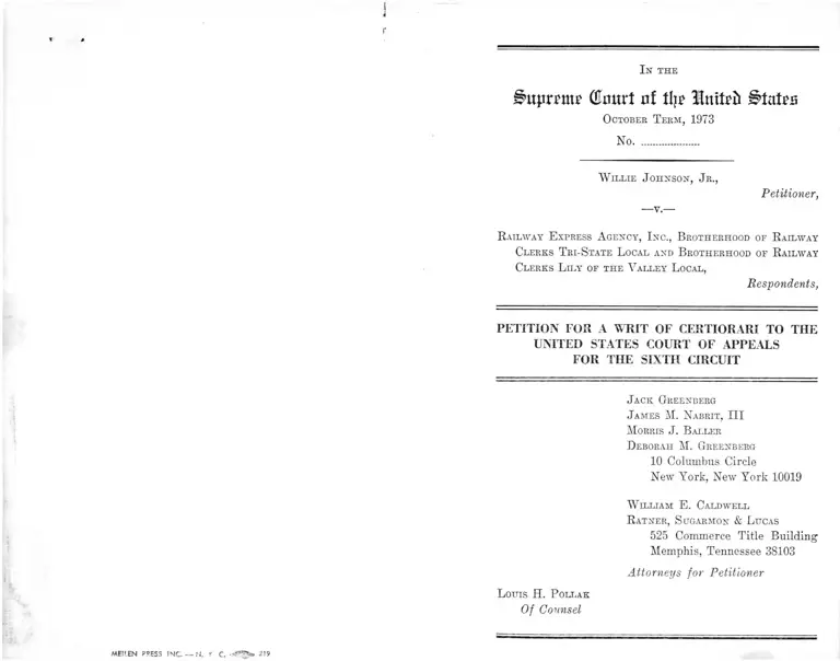 Johnson v. Railway Express Agency, Inc. Petition for a Writ of Certiorari to the US Court of Appeals for the Sixth Circuit preview