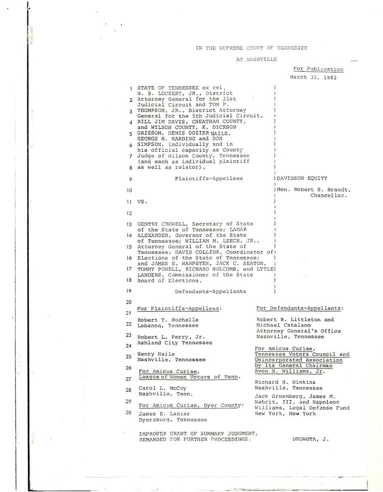 State ex rel. Lockert v. Crowell Opinion and Dissenting Opinion preview