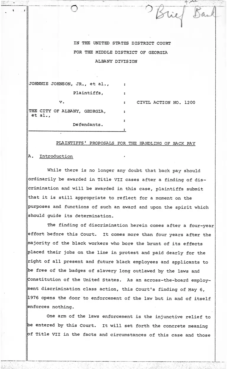 Johnson v. City of Albany Plaintiffs' Proposals for the Handling of Back Pay preview